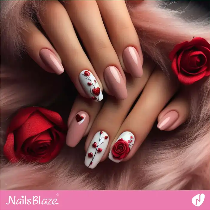 Red Roses and Hearts Nail Art | Valentine Nails - NB2117